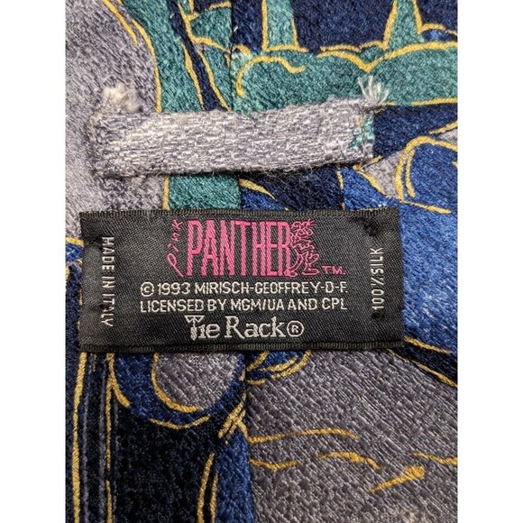 Vintage 90s Pink Panther 100% Silk Mens Neck Tie Necktie Made In Italy Tie Rack - Picture 5 of 6